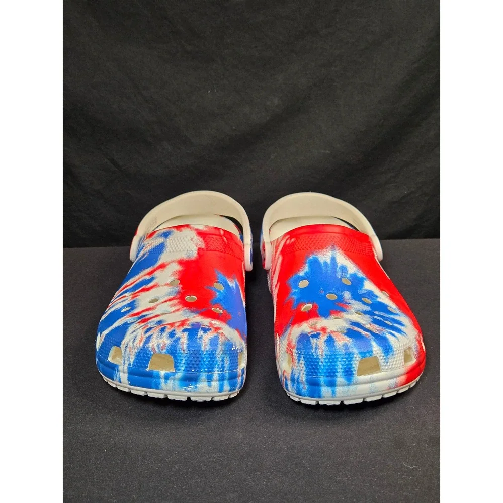 Crocs Classic Tie Dye Clog Mens‎ 12 Red White Blue Patriotic Slip On Shoes